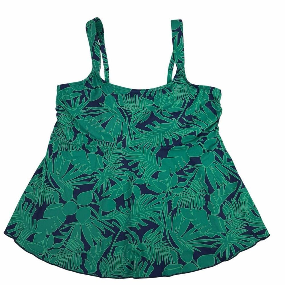 Lands End Women's Flutter Scoop Neck Tankini Top size 14/16 Blue Green
